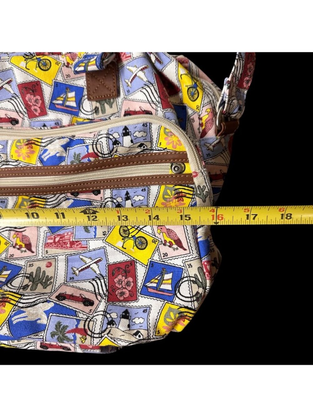 Weekender Duffel Bag Kitschy Travel Stamp Adjustable Strap Zipper Pockets - Picture 8 of 8